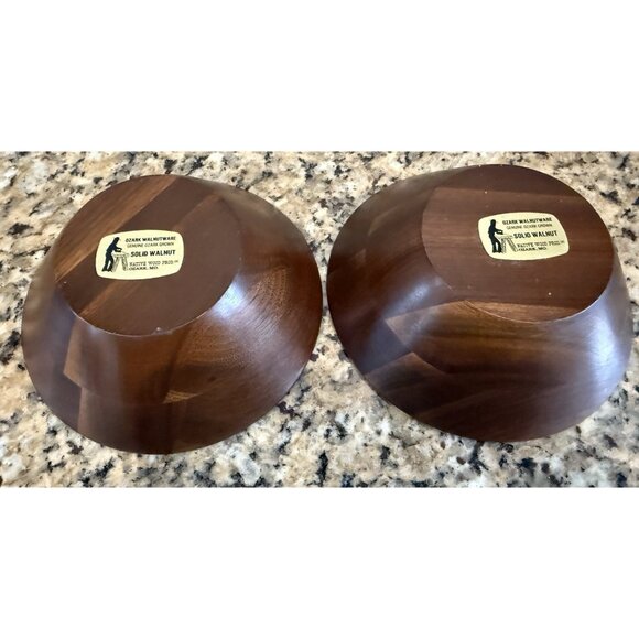 Ozark Walnutware  Solid Walnut Salad Bowls 6" Set of 2 Vintage - Picture 4 of 6